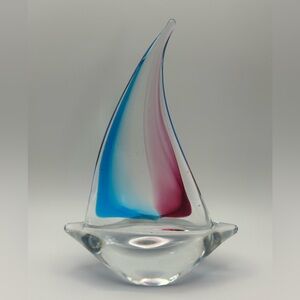 Elegant art Glass Sailboat Sculpture - Blue and Pink